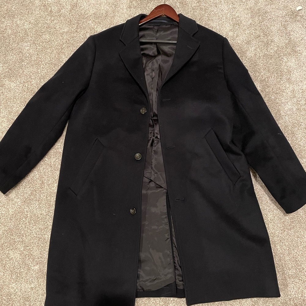 J. CREW WOOL AND CASHMERE OVERCOAT 42R NAVY BLUE